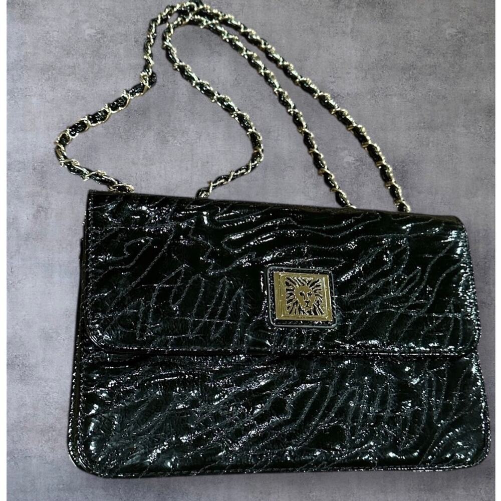 Anne Klein Black Patent Lion Lady Adjustable Shoulder Strap Bag | Color: Black - Picture 12 of 12
